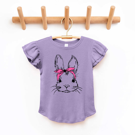 Bunny With Bandana | Toddler Flutter Sleeve Crew Neck