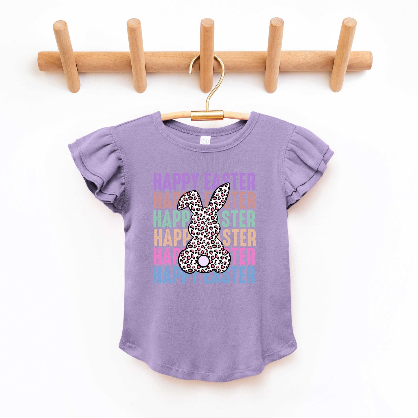 Easter Stacked Leopard Bunny | Toddler Flutter Sleeve Crew Neck