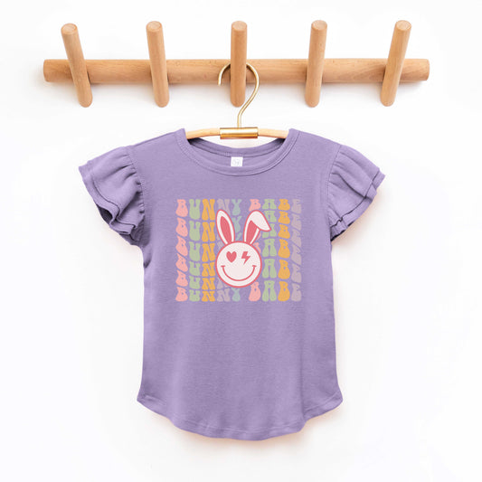 Bunny Babe Smiley Face | Toddler Flutter Sleeve Crew Neck