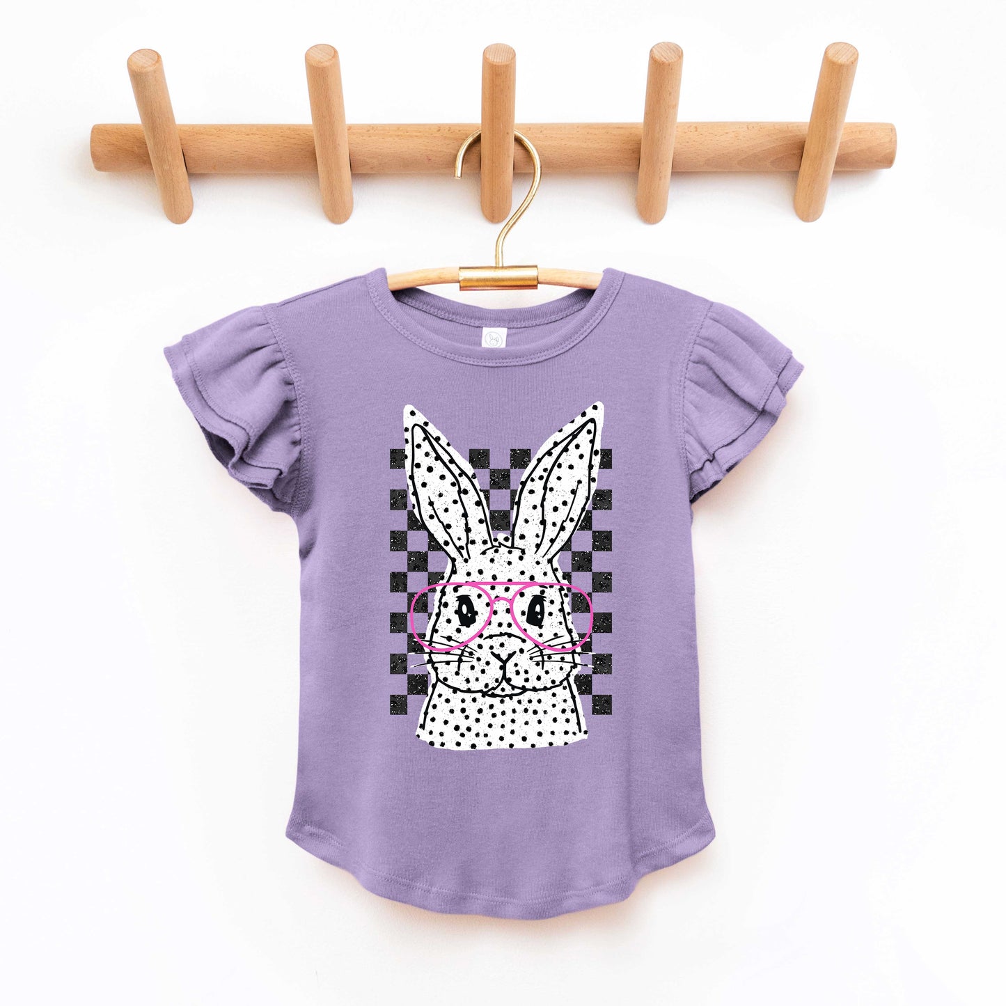 Spotted Bunny With Glasses | Toddler Flutter Sleeve Crew Neck