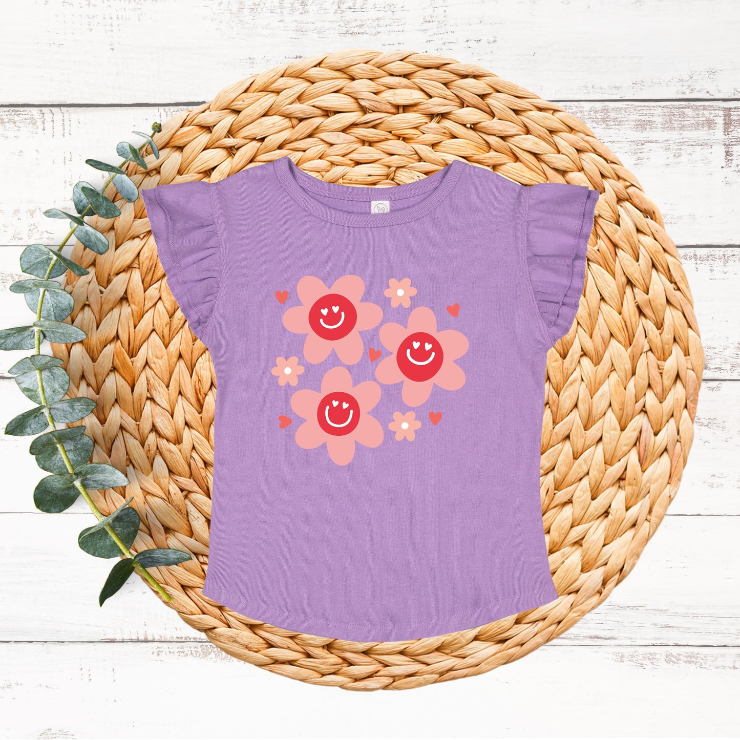 Hippy Flower Valentine | Toddler Graphic Flutter Sleeve Tee