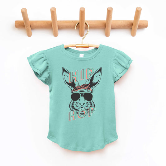 Green Hip Hop Bunny | Toddler Flutter Sleeve Crew Neck