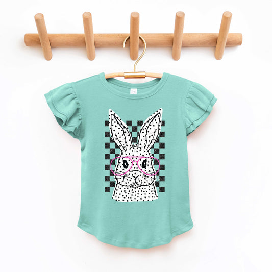 Spotted Bunny With Glasses | Toddler Flutter Sleeve Crew Neck