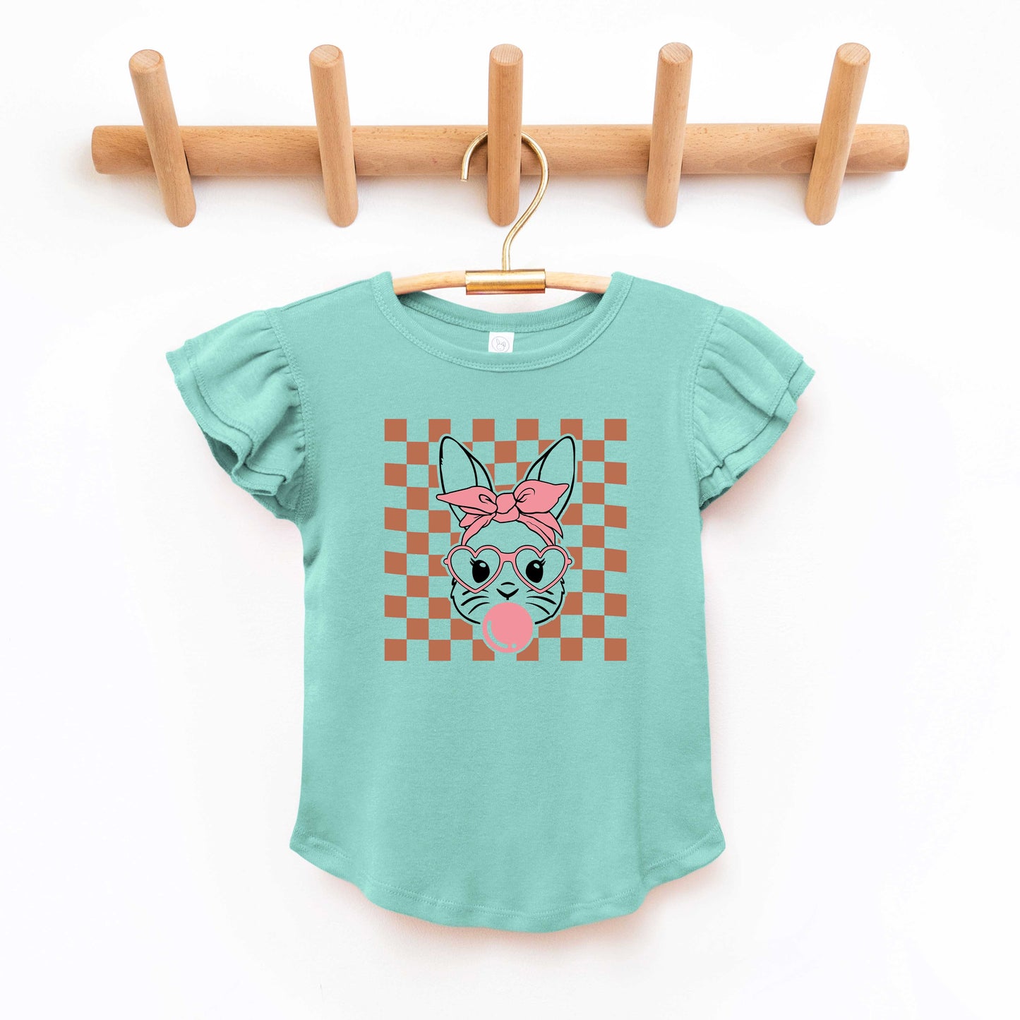 Checkered Bunny | Toddler Flutter Sleeve Crew Neck