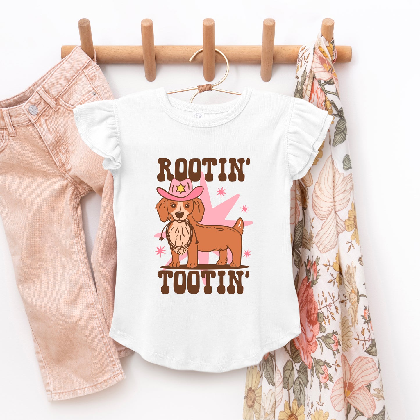 Rootin' Tootin' Dog | Toddler Graphic Flutter Sleeve Tee