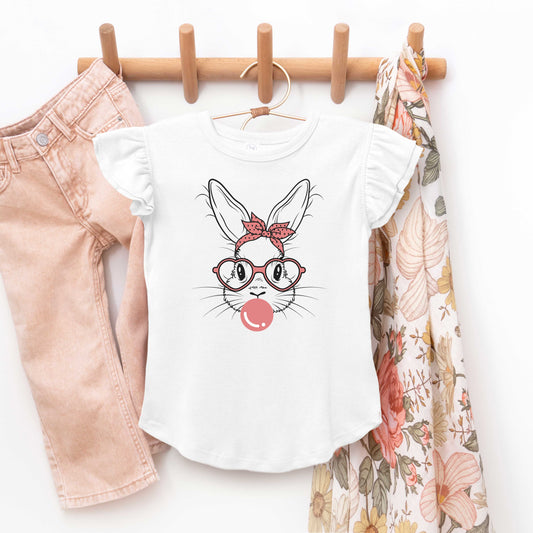 Easter Bunny With Bubble Gum | Toddler Flutter Sleeve Crew Neck