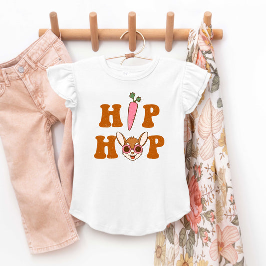 Hip Hop Bunny With Sunglasses | Toddler Flutter Sleeve Crew Neck