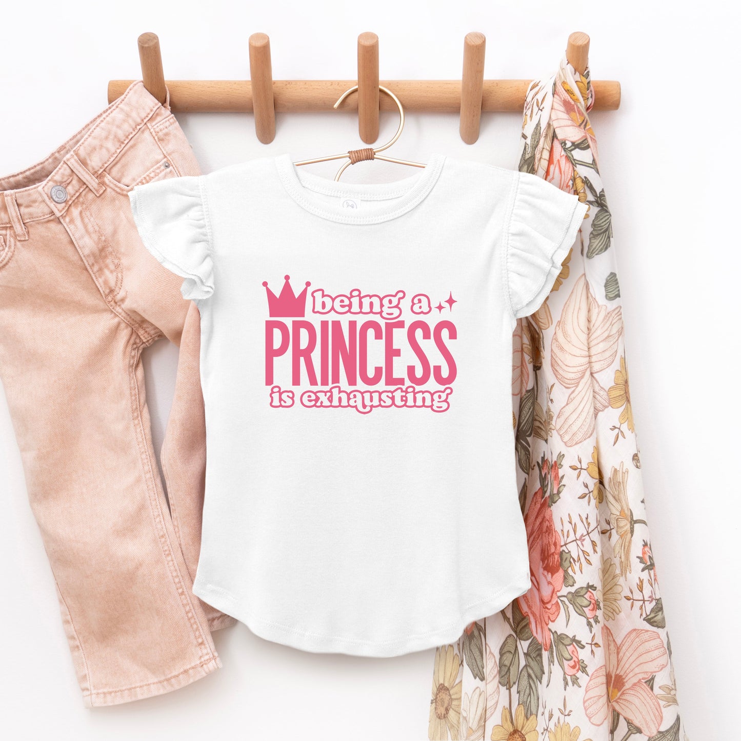 Being A Princess Is Exhausting | Toddler Graphic Flutter Sleeve Tee