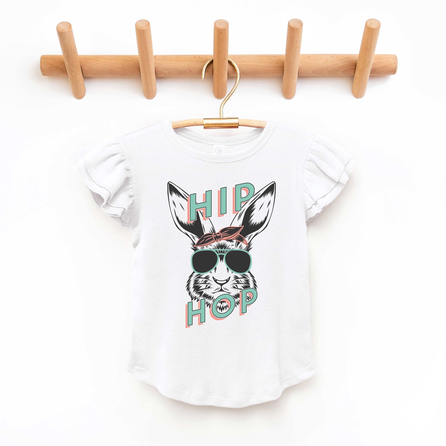 Green Hip Hop Bunny | Toddler Flutter Sleeve Crew Neck