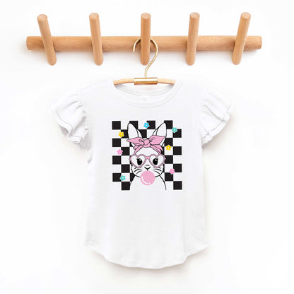 Checkered Groovy Bunny | Toddler Flutter Sleeve Crew Neck