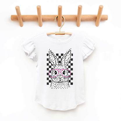 Spotted Bunny With Glasses | Toddler Flutter Sleeve Crew Neck