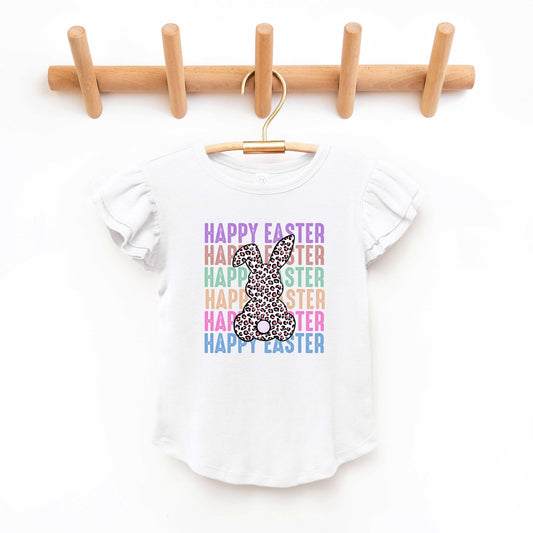 Easter Stacked Leopard Bunny | Toddler Flutter Sleeve Crew Neck