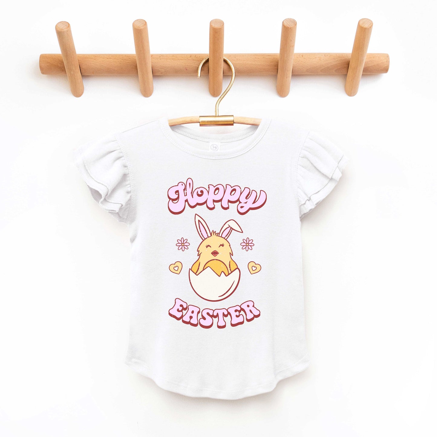 Hoppy Easter Chick Colorful | Toddler Flutter Sleeve Crew Neck
