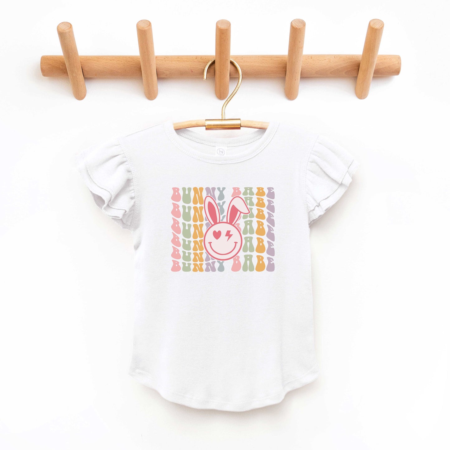 Bunny Babe Smiley Face | Toddler Flutter Sleeve Crew Neck