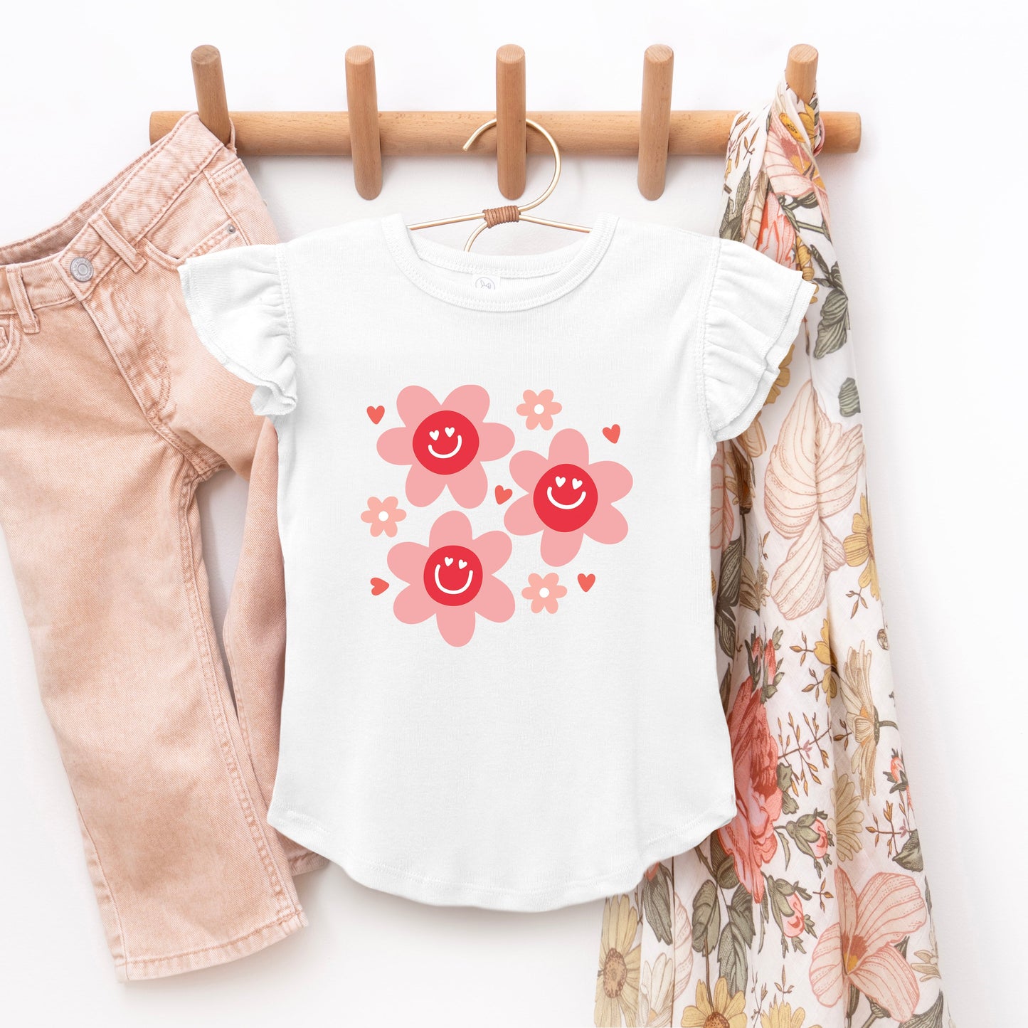 Hippy Flower Valentine | Toddler Graphic Flutter Sleeve Tee
