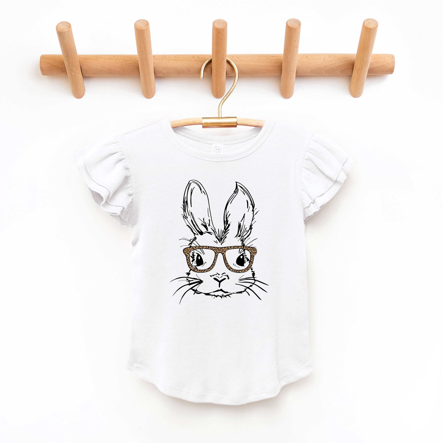 Bunny With Leopard Glasses | Toddler Flutter Sleeve Crew Neck