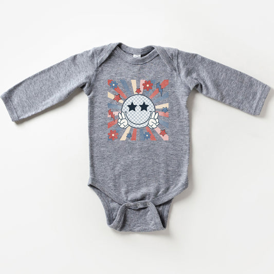 Smiley Peace Sign Flowers | Baby Long Sleeve Onesie