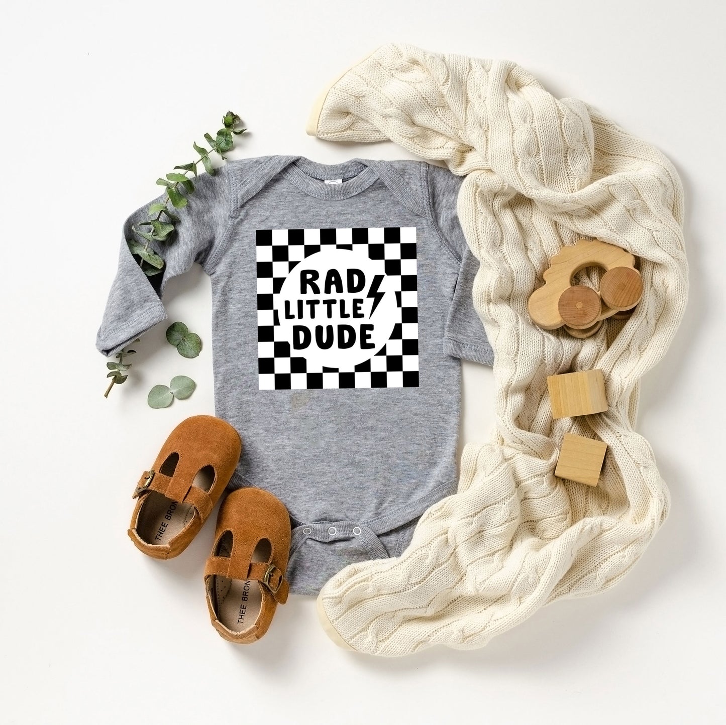 Rad Little Dude Checkered | Baby Graphic Long Sleeve Onesie