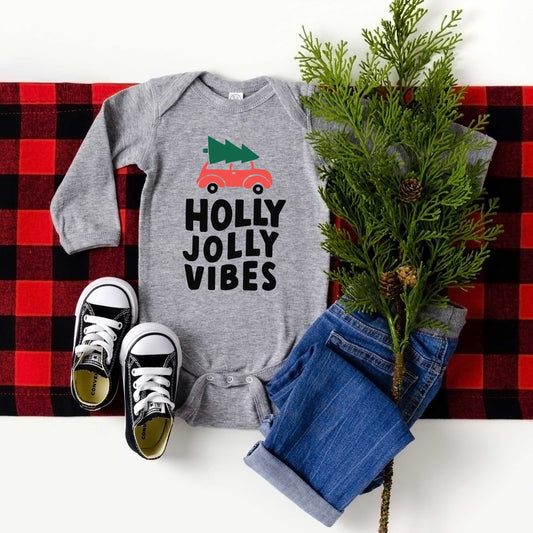 Holly Jolly Vibes Car | Baby Long Sleeve Onesie