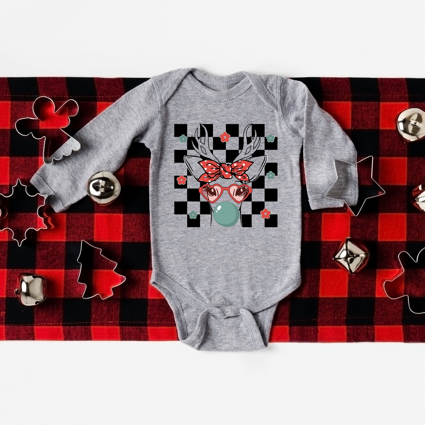 Checkered Reindeer | Baby Graphic Long Sleeve Onesie