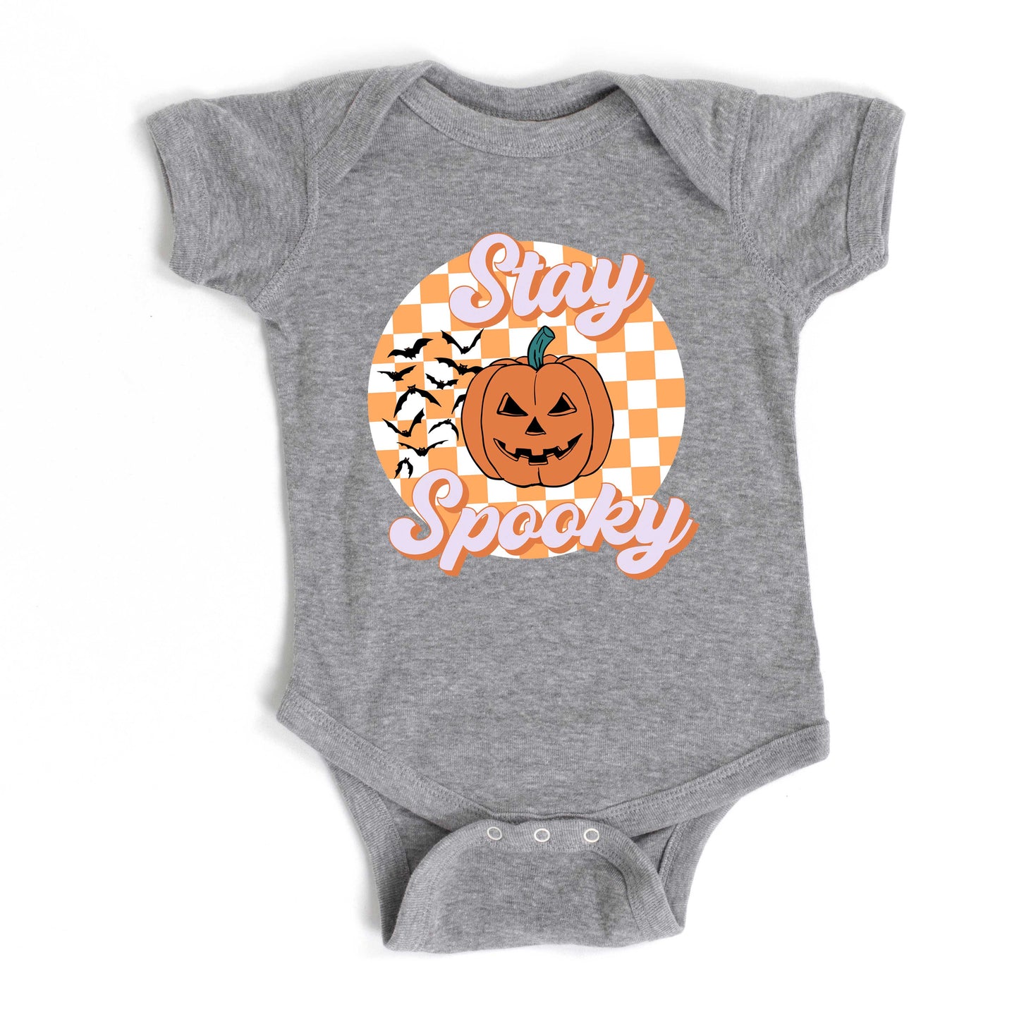 Stay Spooky Bats Checkered | Baby Graphic Short Sleeve Onesie