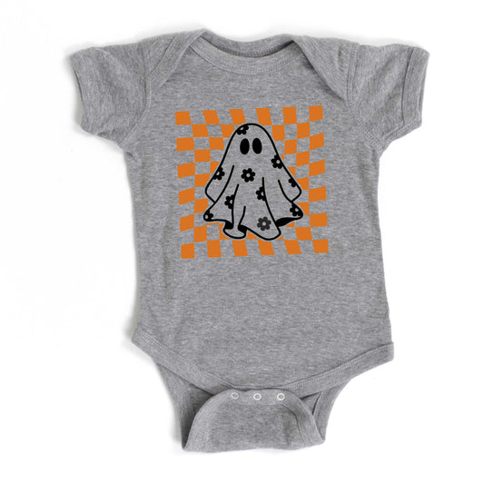 Checkered Flower Ghost | Baby Graphic Short Sleeve Onesie