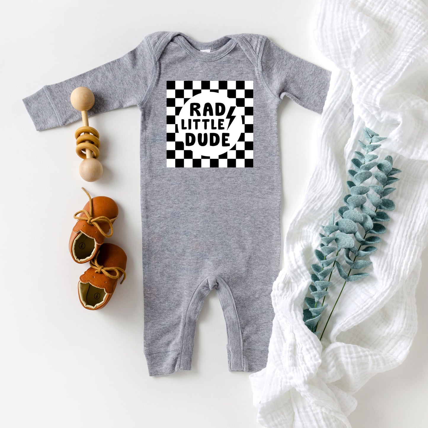 Rad Little Dude Checkered | Baby Graphic Romper