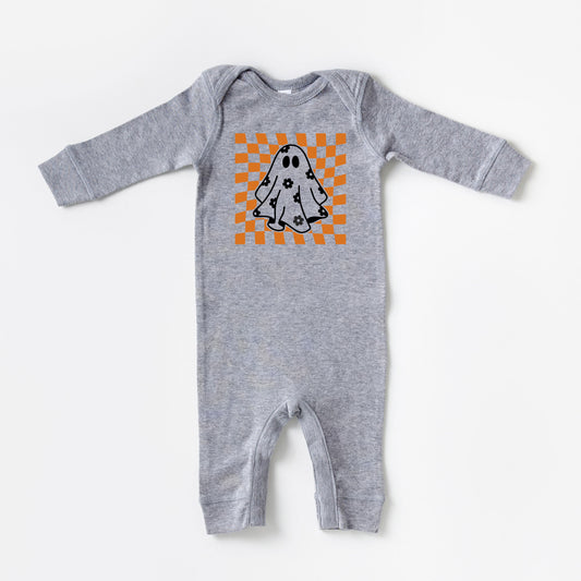 Checkered Flower Ghost | Baby Graphic Romper