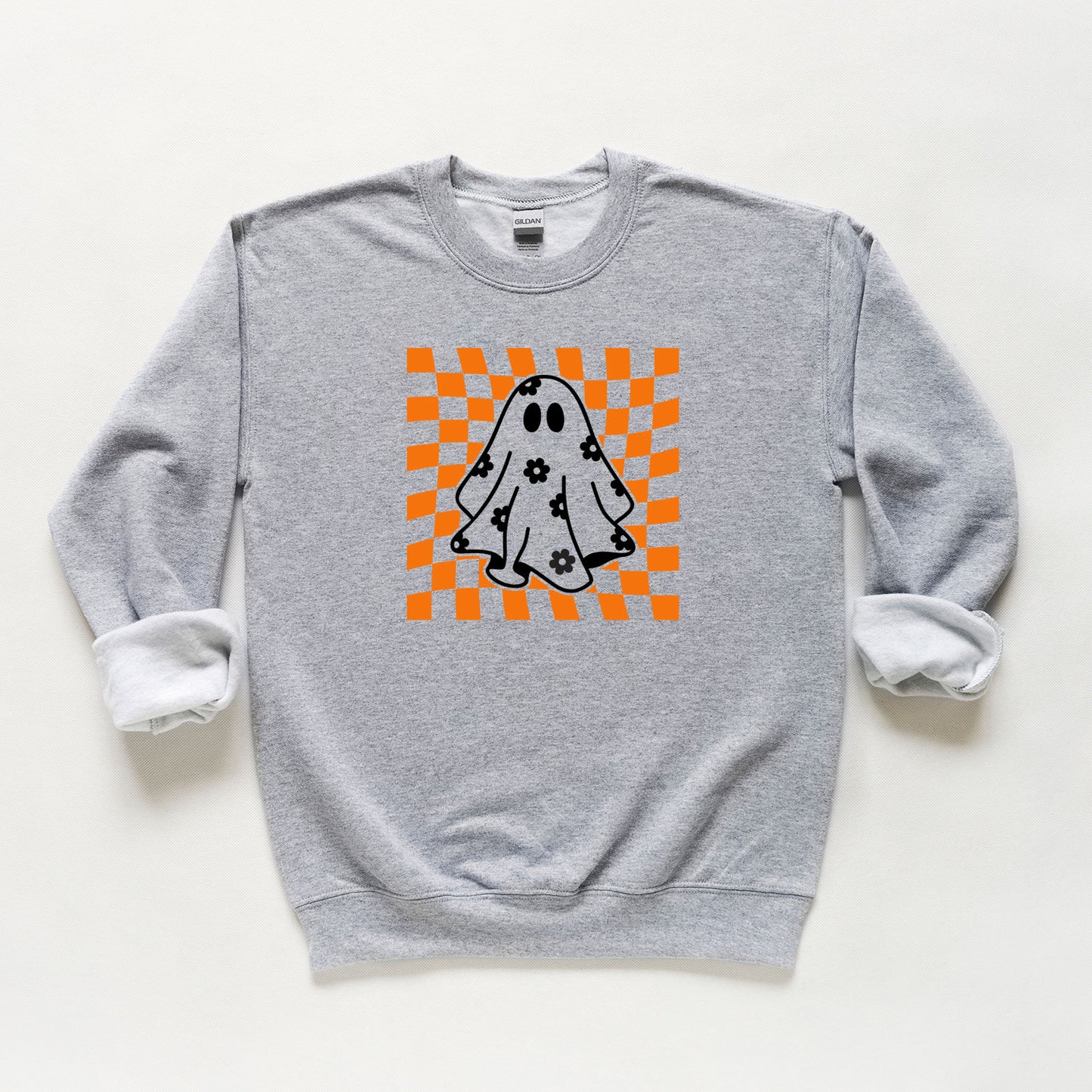 Checkered Flower Ghost | Youth Graphic Sweatshirt