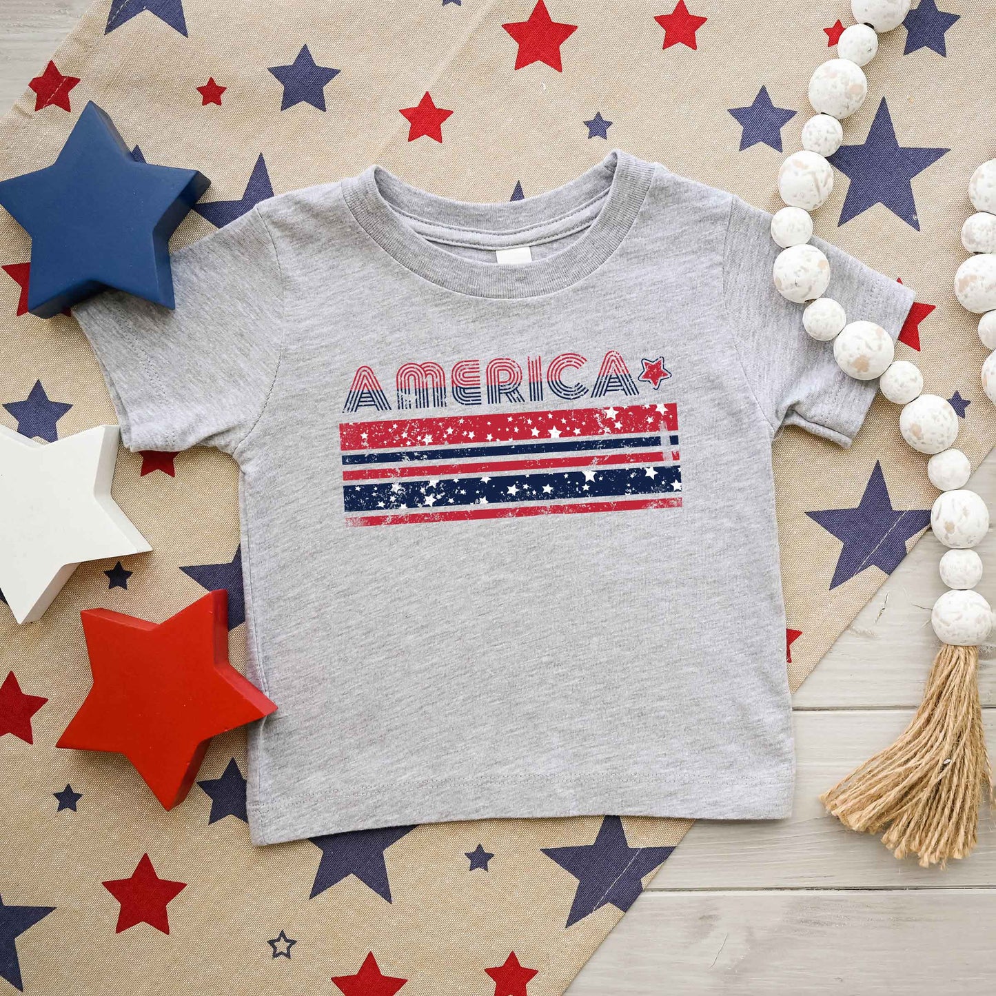 America With Stars And Stripes | Toddler Short Sleeve Crew Neck