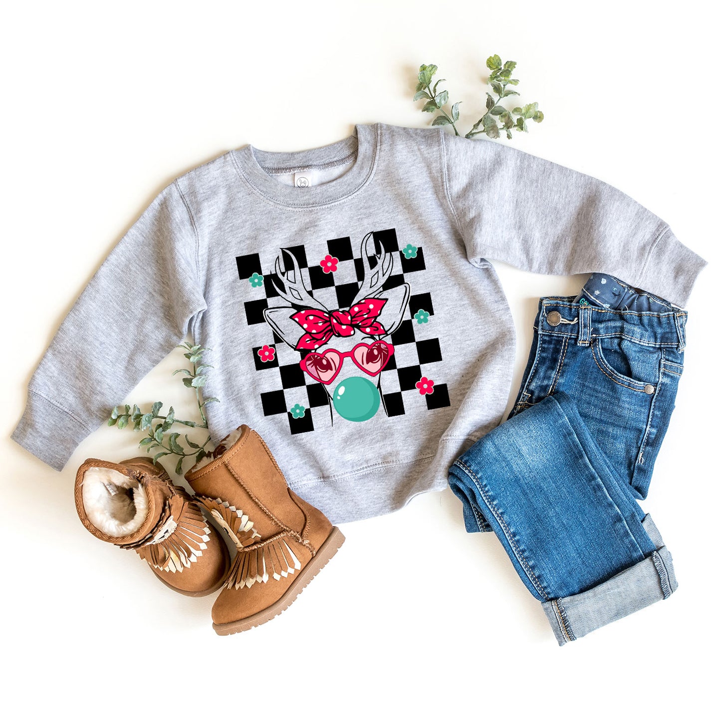 Checkered Reindeer | Toddler Graphic Sweatshirt
