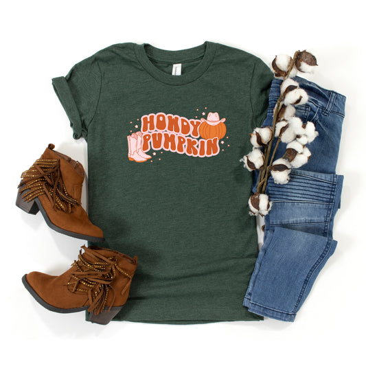 Howdy Pumpkin Boots | Youth Short Sleeve Crew Neck