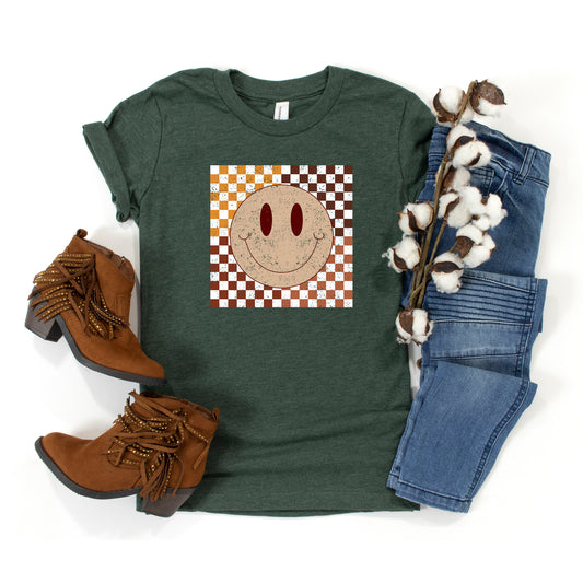 Fall Checkered Smiley | Youth Short Sleeve Crew Neck