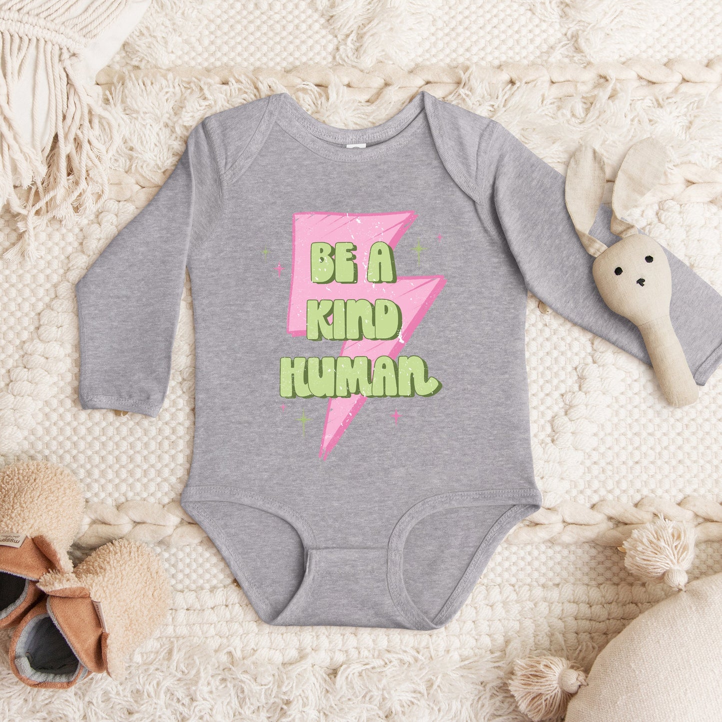 Be A Kind Human Lightning Bolt | Baby Graphic Long Sleeve Onesie