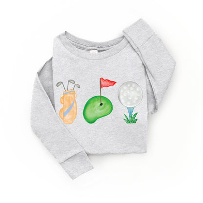 Golf Icons Watercolor | Toddler Graphic Long Sleeve Tee