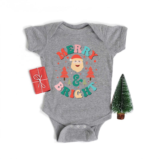 Retro Merry And Bright Santa | Baby Graphic Short Sleeve Onesie