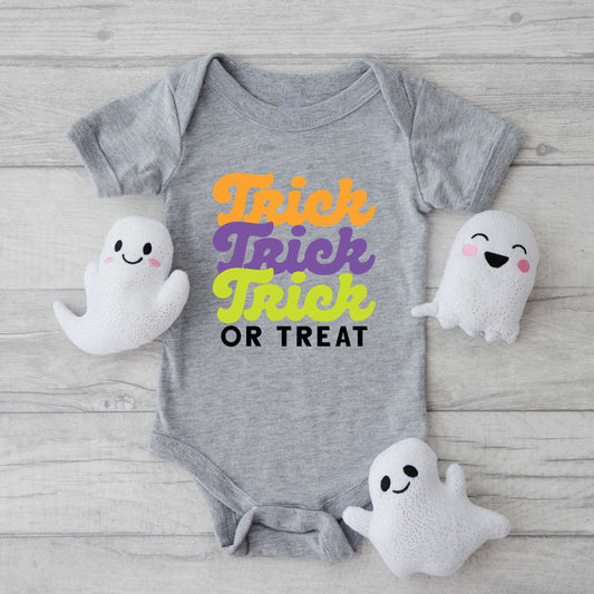 Trick Or Treat Colorful Stacked | Baby Graphic Short Sleeve Onesie