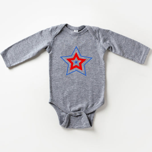 Patriotic Three Stars | Baby Long Sleeve Onesie