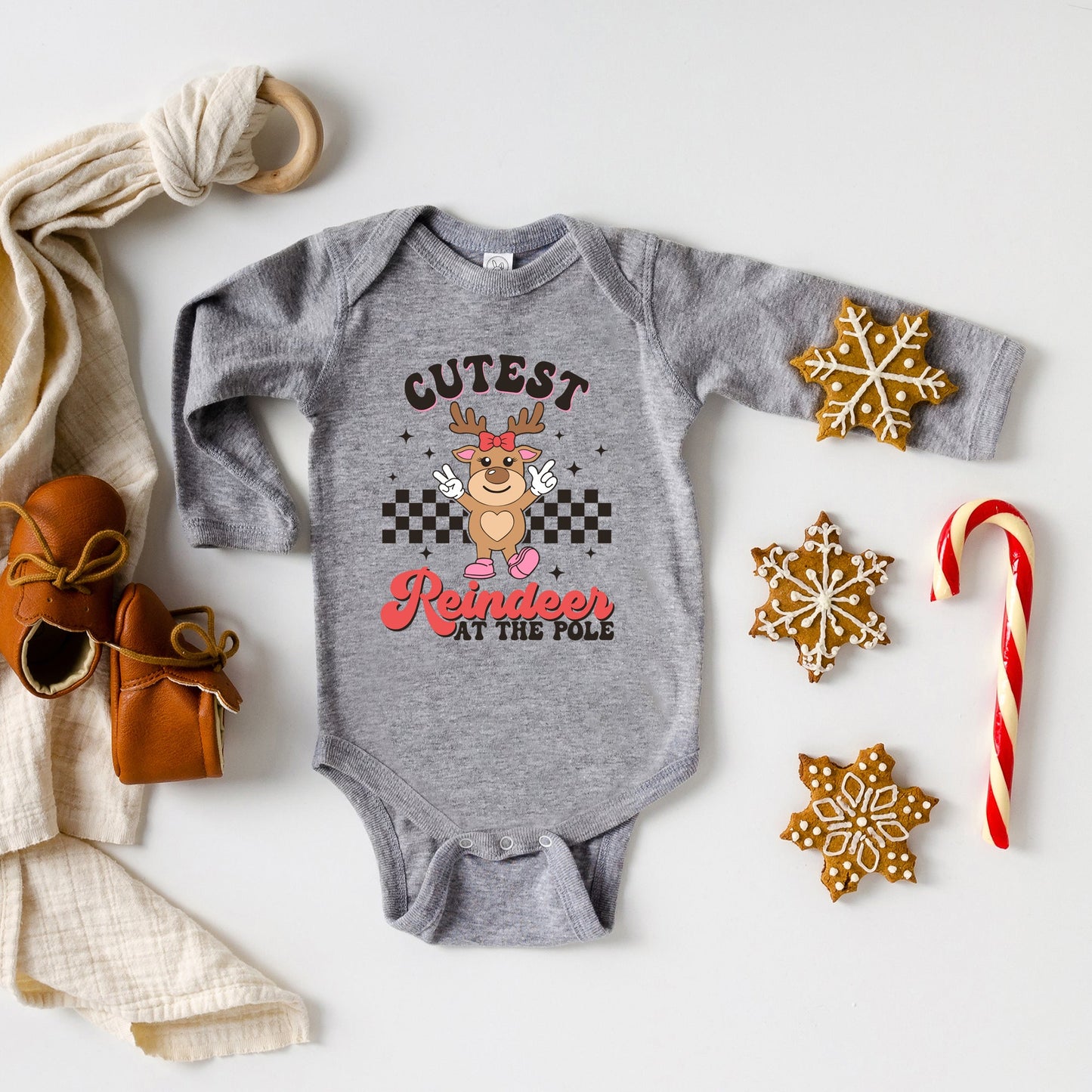 Cutest Reindeer At The Pole | Baby Graphic Long Sleeve Onesie