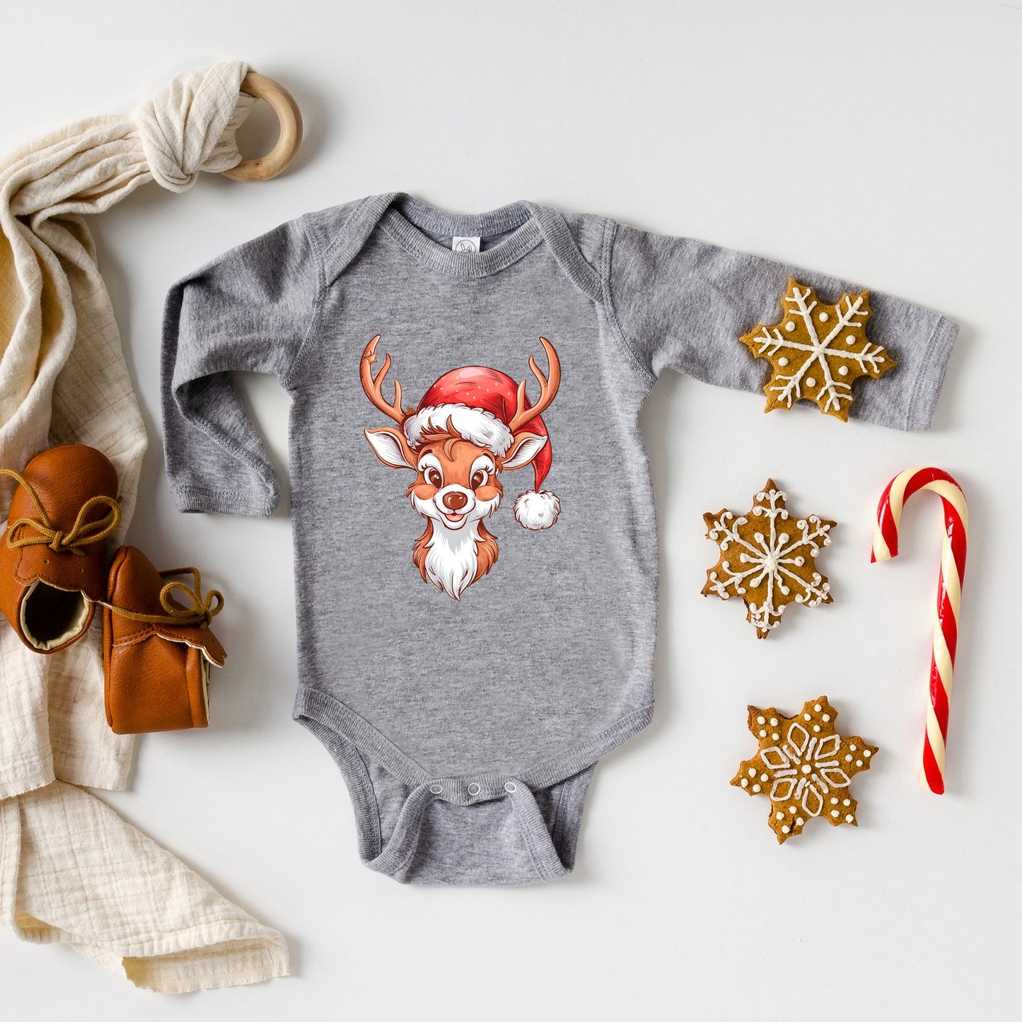 Cute Reindeer Head | Baby Graphic Long Sleeve Onesie