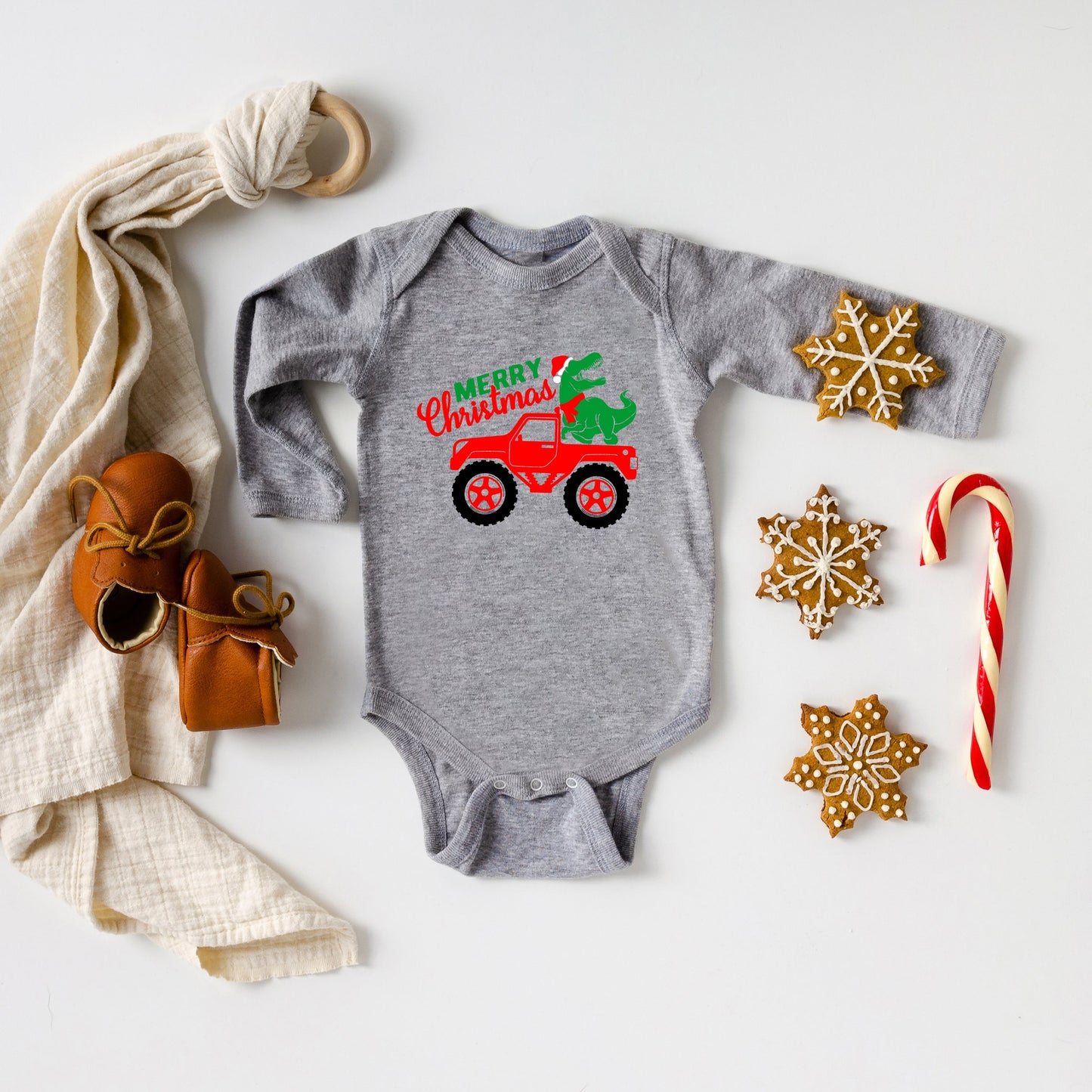 Christmas Dino Truck | Baby Graphic Long Sleeve Onesie