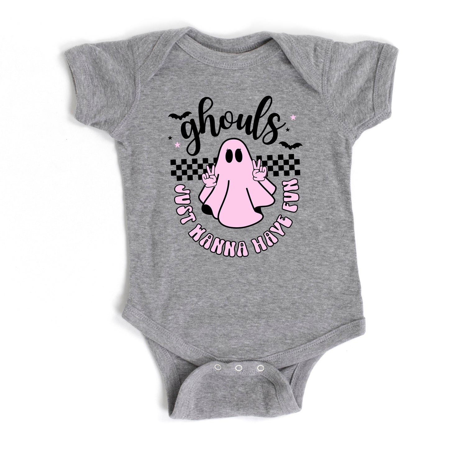 Just Wanna Have Fun Checkered | Baby Graphic Short Sleeve Onesie