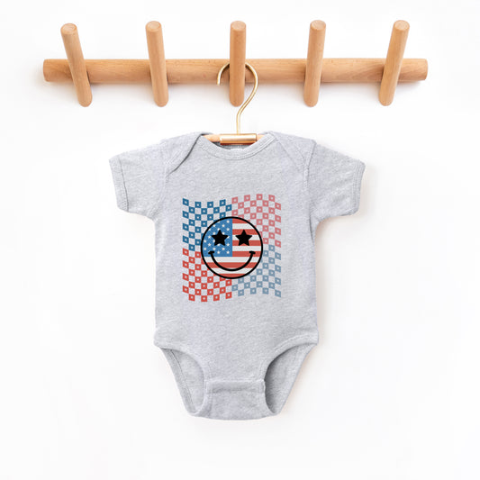 Checkered Patriotic Smiley Face | Baby Graphic Short Sleeve Onesie