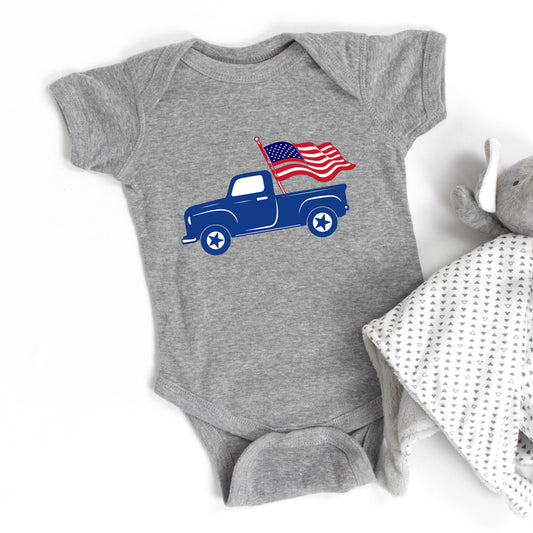 Truck With Flag | Baby Graphic Short Sleeve Onesie