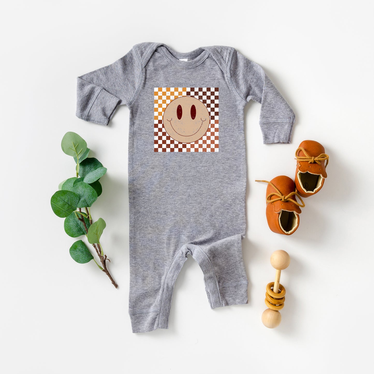 Fall Checkered Smiley | Baby Romper