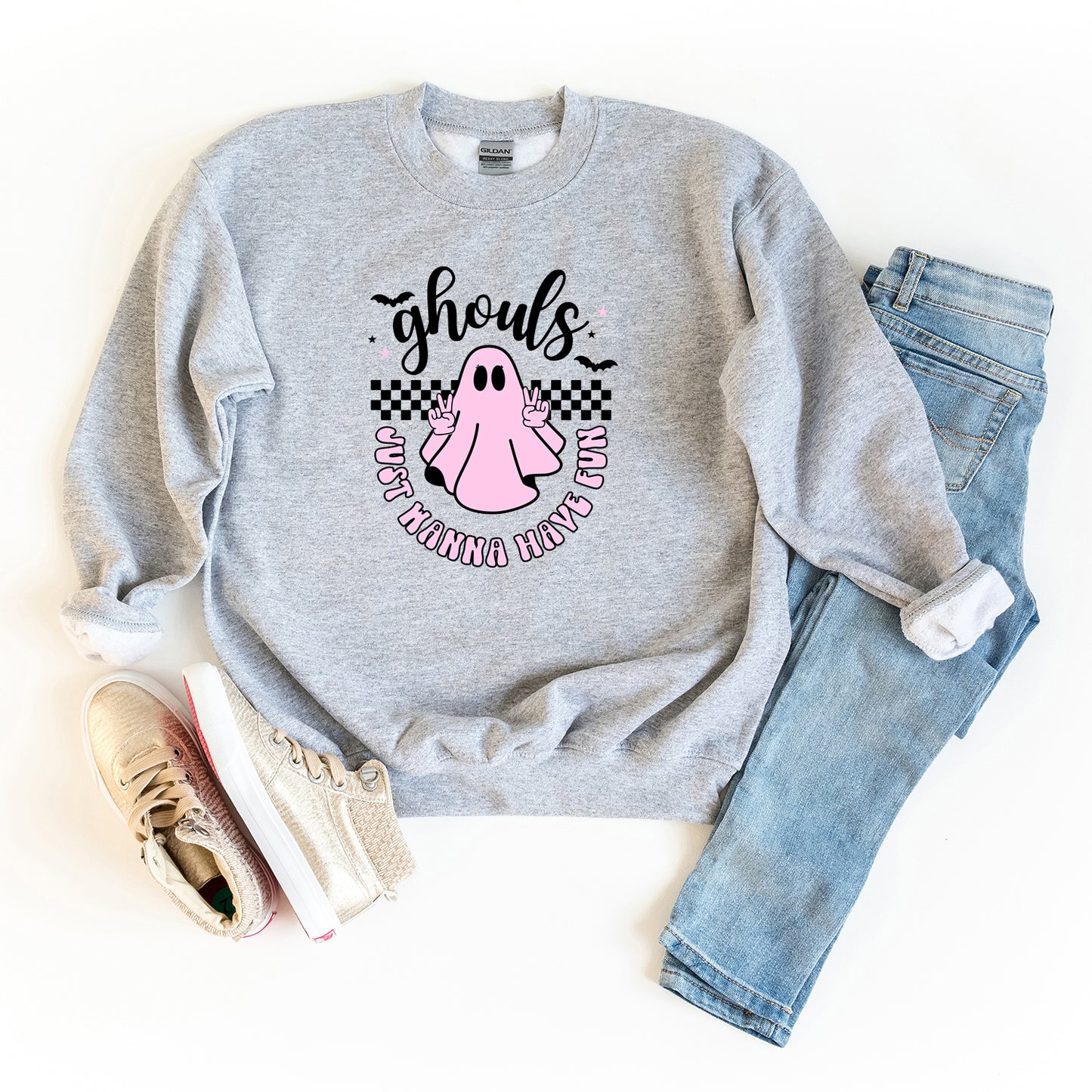 Just Wanna Have Fun Checkered | Youth Graphic Sweatshirt