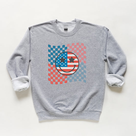 Checkered Patriotic Smiley Face | Youth Sweatshirt