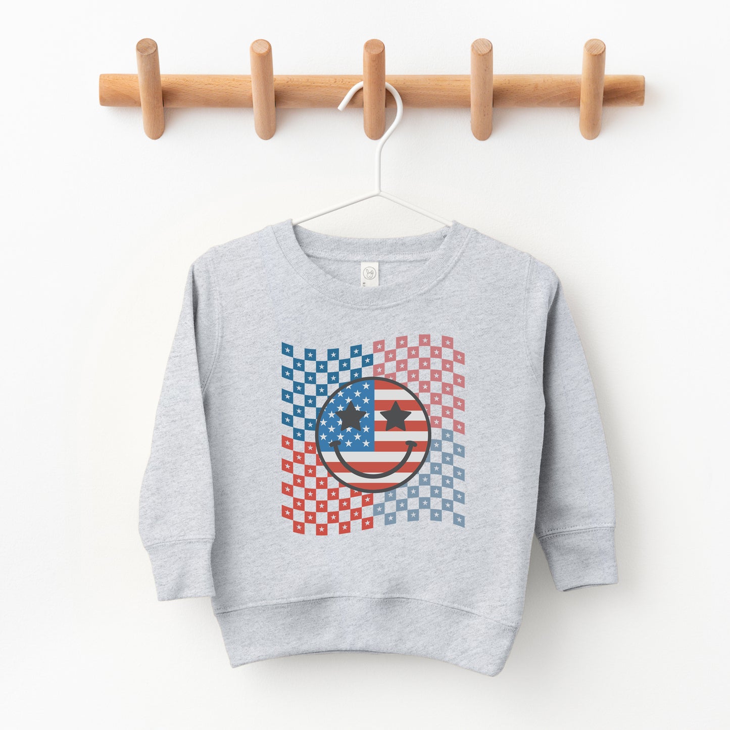 Checkered Patriotic Smiley Face | Toddler Sweatshirt