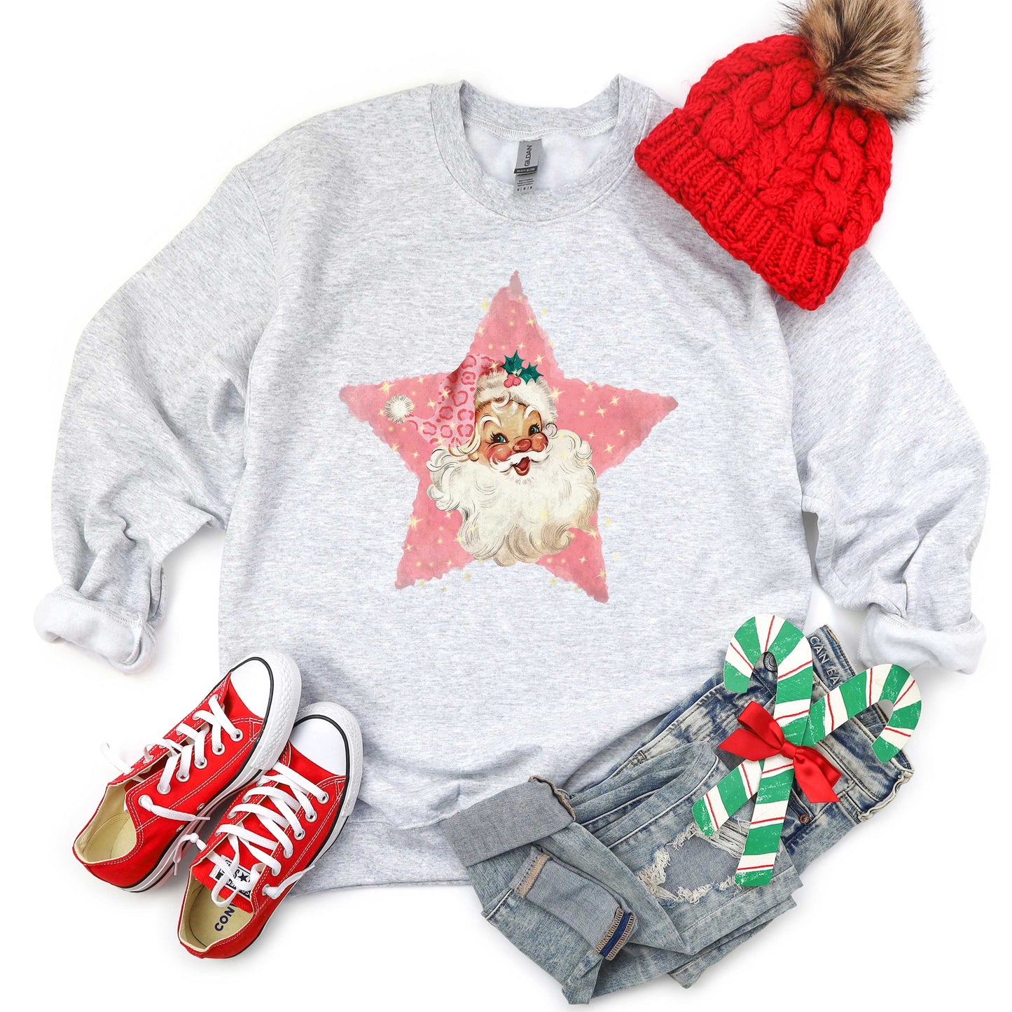 Pink Santa Star | Youth Graphic Sweatshirt
