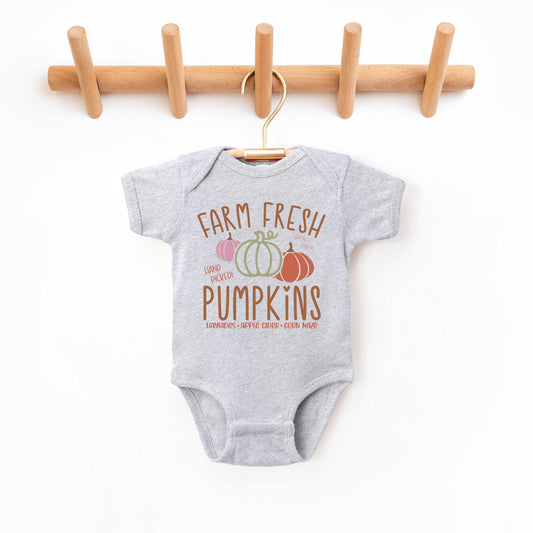 Colorful Farm Fresh Pumpkins | Baby Graphic Short Sleeve Onesie